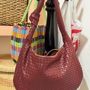 Quince Red Hobo Bag Woven Leather